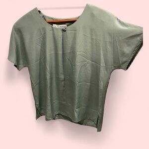 Vintage silky sage one button collar short sleeve blouse Alexandria